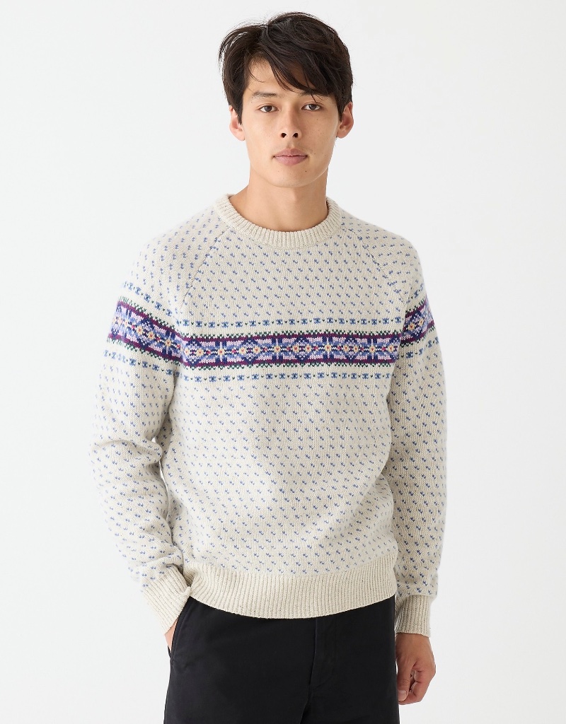 J.Crew Lambswool Fair Isle Sweater Snow Donegal Men