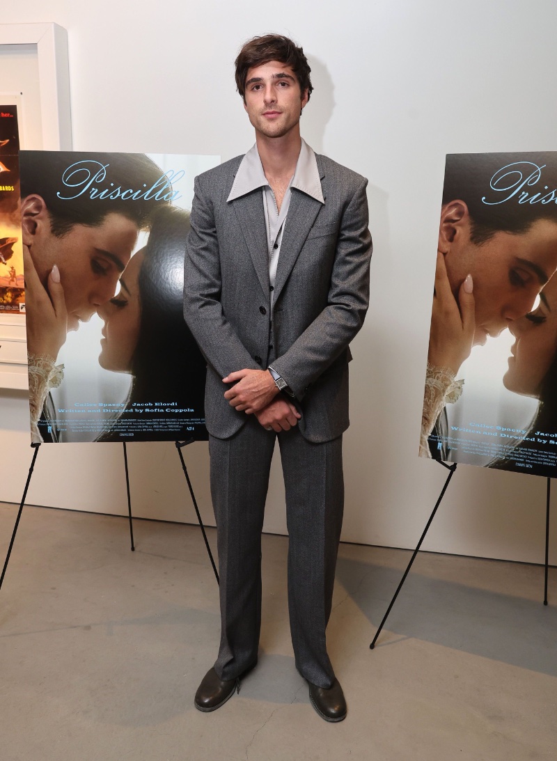 Jacob Elordi cleans up in a custom Bottega Veneta suit at a screening of Priscilla.