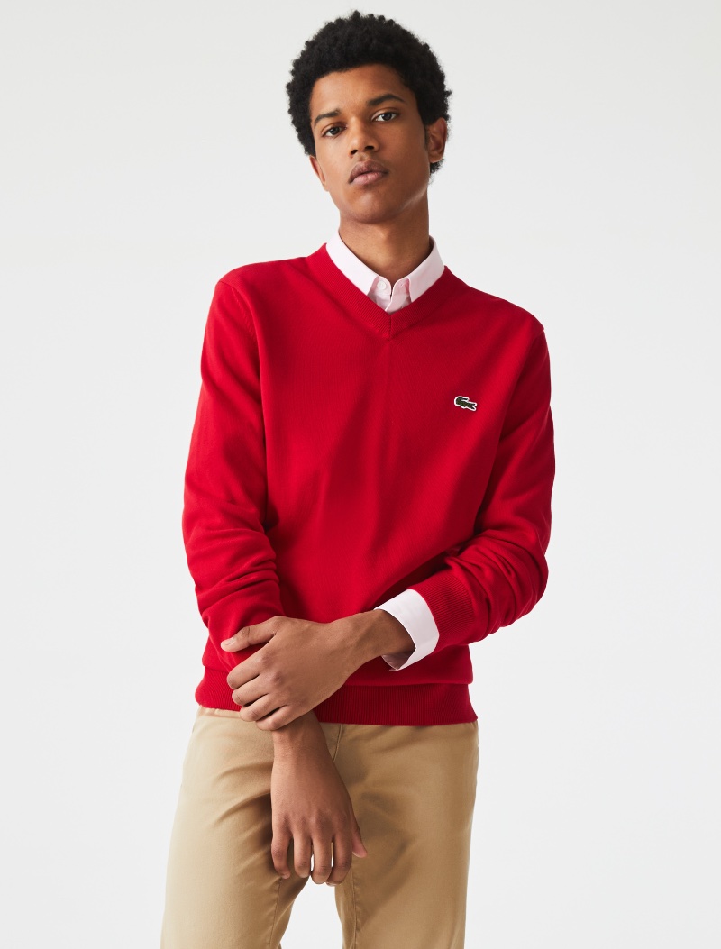 Lacoste Red V-neck Organic Cotton Sweater Men