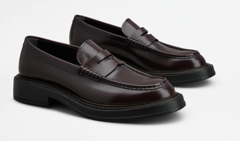 Leather Loafers Men Burgundy Tods
