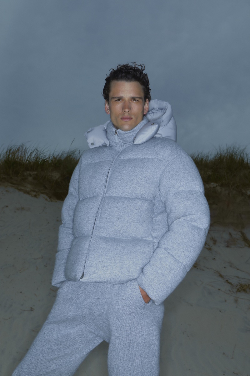 Embracing monochromatic style, Simon Nessman wears a fall-winter 2023 look by Mackage.