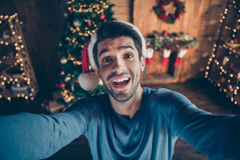 Man Santa Hat Selfie