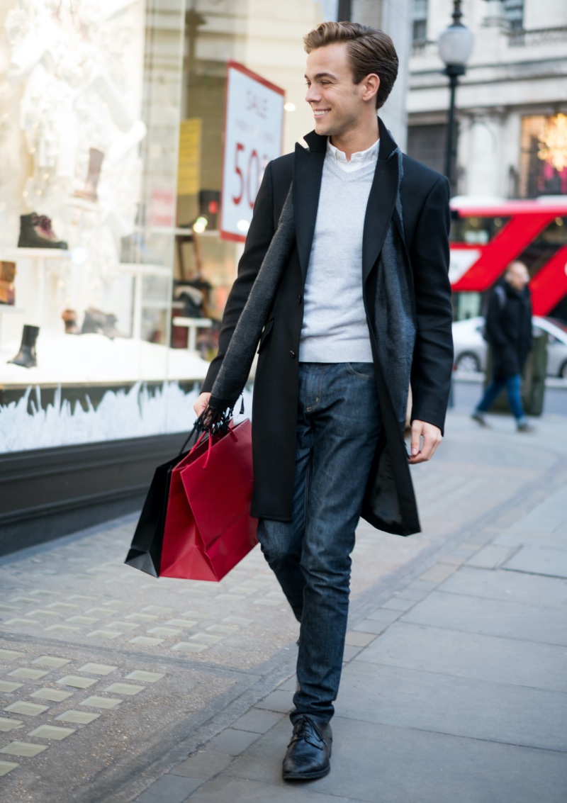 Man Walking Outside Shopping Holidays