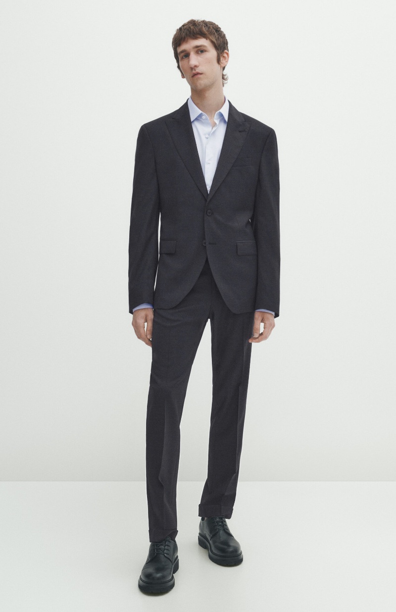 Massimo Dutti Grey Wool-blend Suit