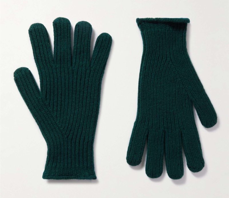 Mr P Ribbed Wool Gloves Green Men