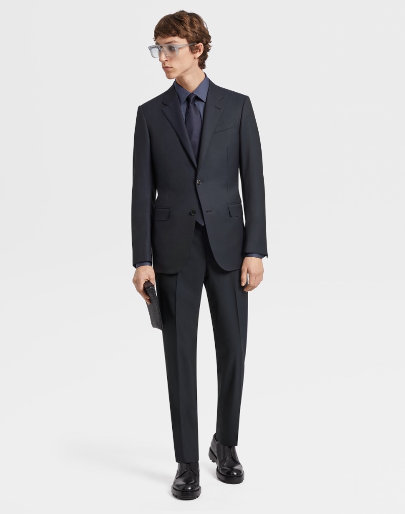 Navy Blue Wool Suit Zegna