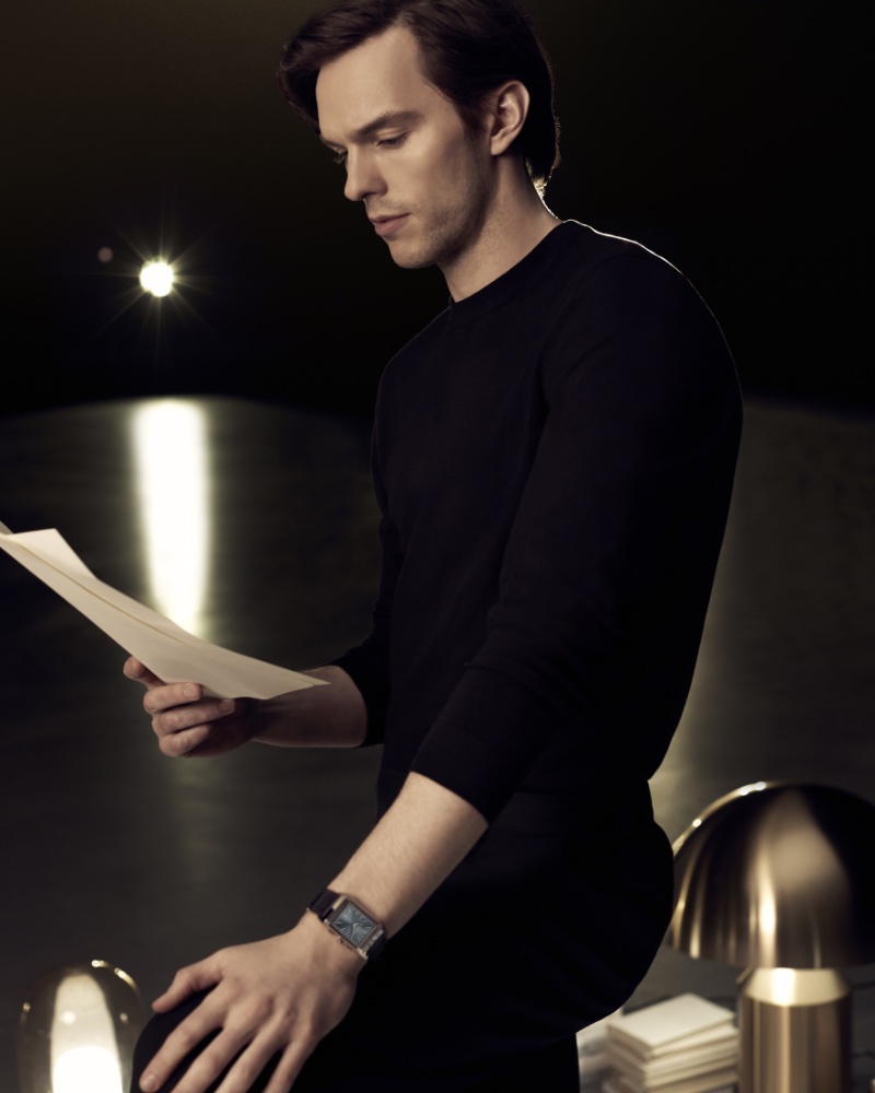 Jaeger-LeCoultre brand ambassador Nicholas Hoult wears the Reverso Tribute Chronograph.