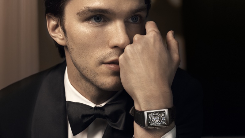 Nicholas Hoult dons the Reverso Tribute Chronograph for Jaeger-LeCoultre's fall-winter 2023 campaign. 