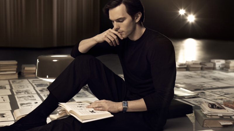 Captured in a moment of study, Nicholas Hoult fronts Jaeger-LeCoultre's latest advertisement. 