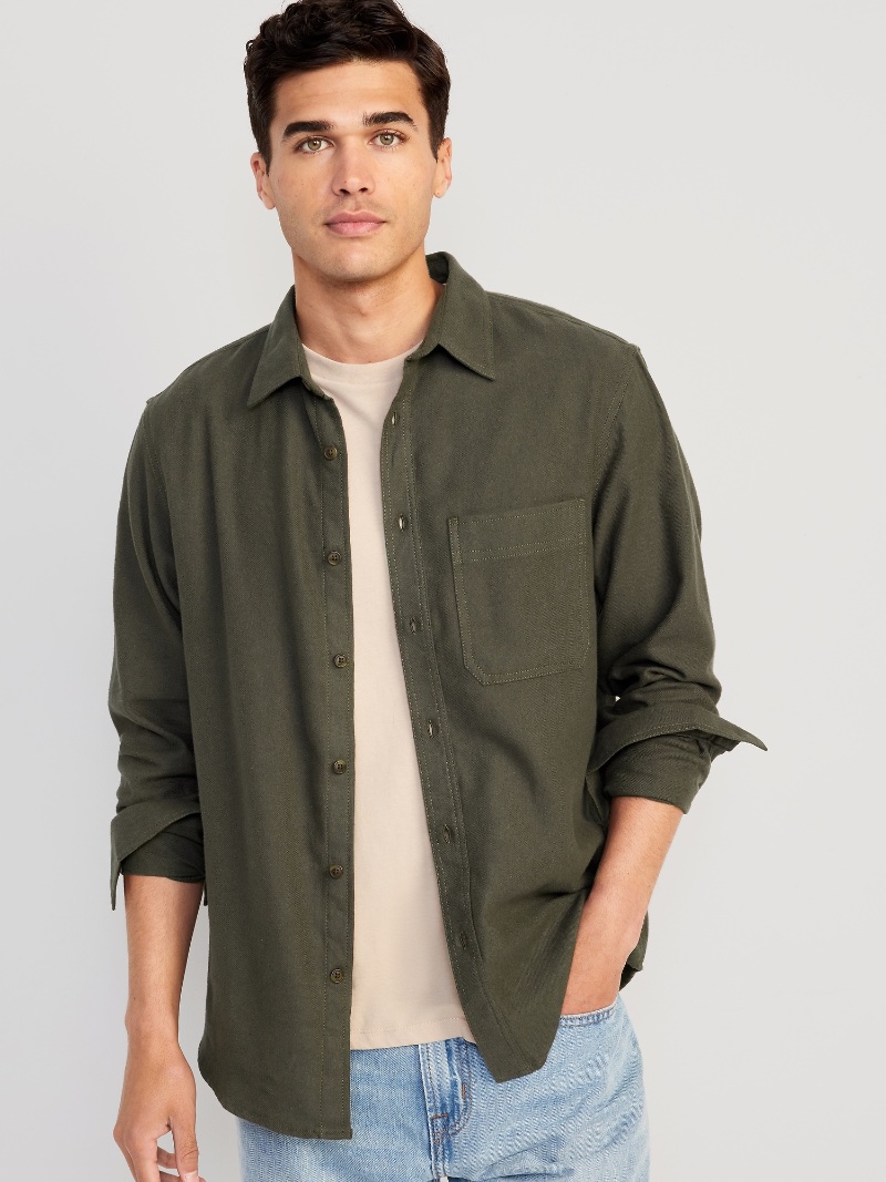 Old Navy Double Brushed Flannel Shirt Dark Olive Men