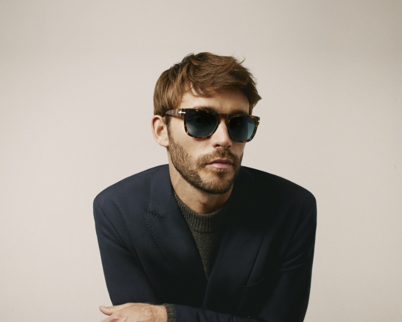 Benjamin wears Persol's Elio sunglasses for the brand's fall-winter 2023 campaign. 