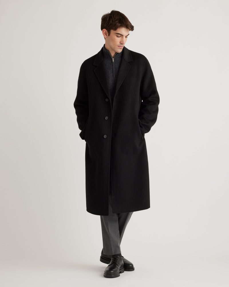 Bundle up in a chic overcoat for outdoor activities.