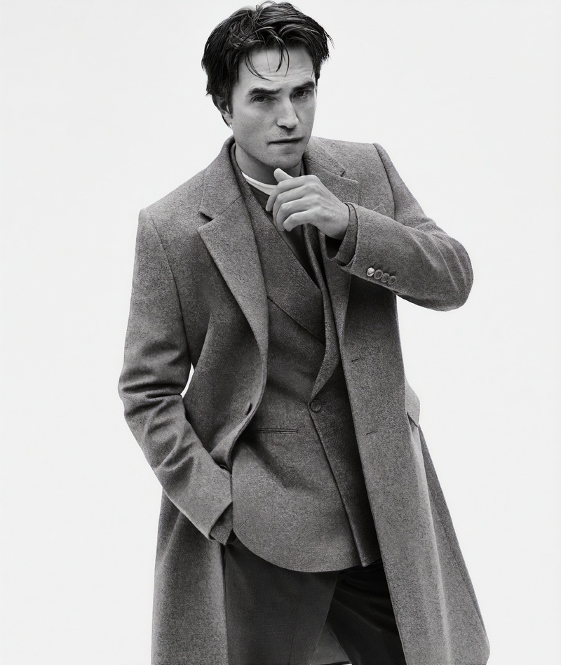 Donning shades of gray, Robert Pattinson wears tailoring by Dior for the brand's New Icons ad campaign. 