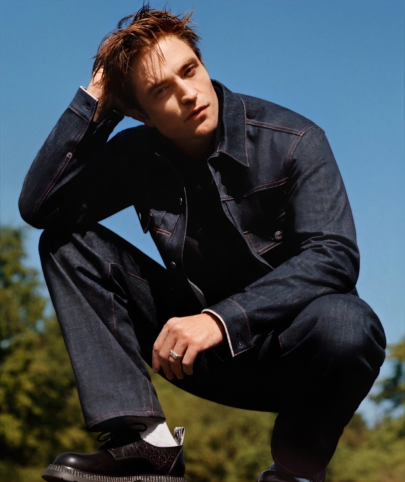 Actor Robert Pattinson dons double denim for the Dior New Icons campaign.