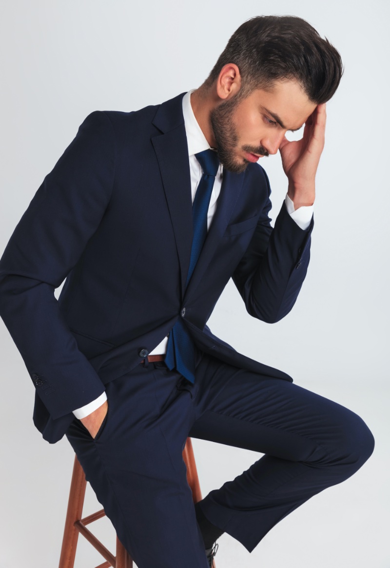 Semi-formal Attire Navy Suit Blue Tie Men