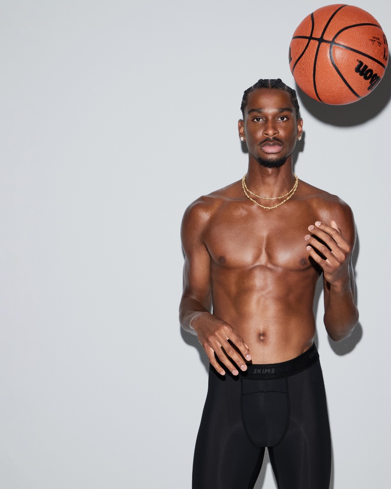 Basketball player Shai Gilgeous-Alexander appears in the SKIMS men's underwear ad.
