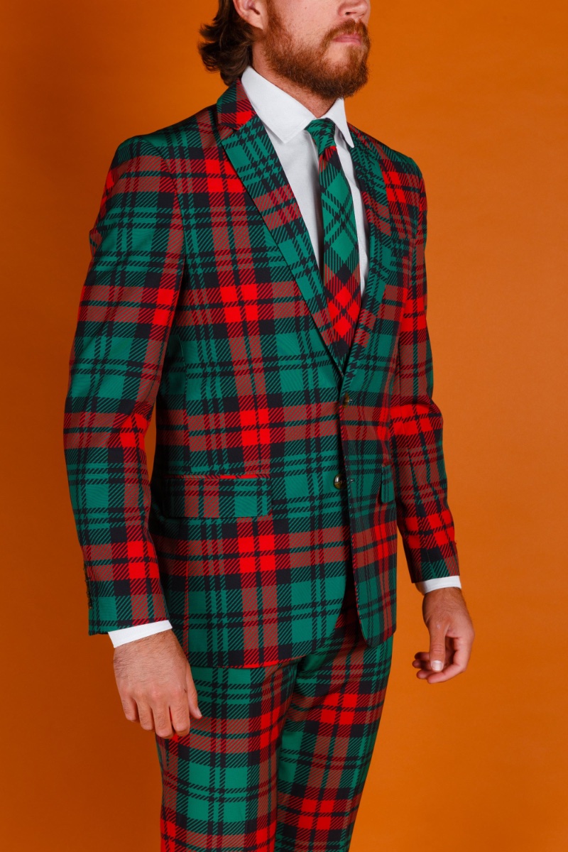 Shinesty Red Green Plaid Ugly Christmas Suit