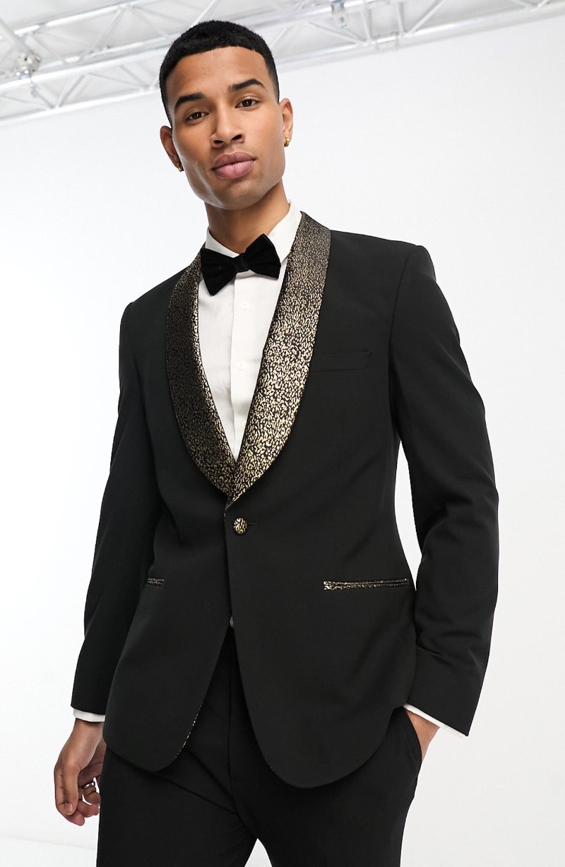 Skinny-fit Tuxedo Jacket Gold Accent ASOS Design Nordstrom