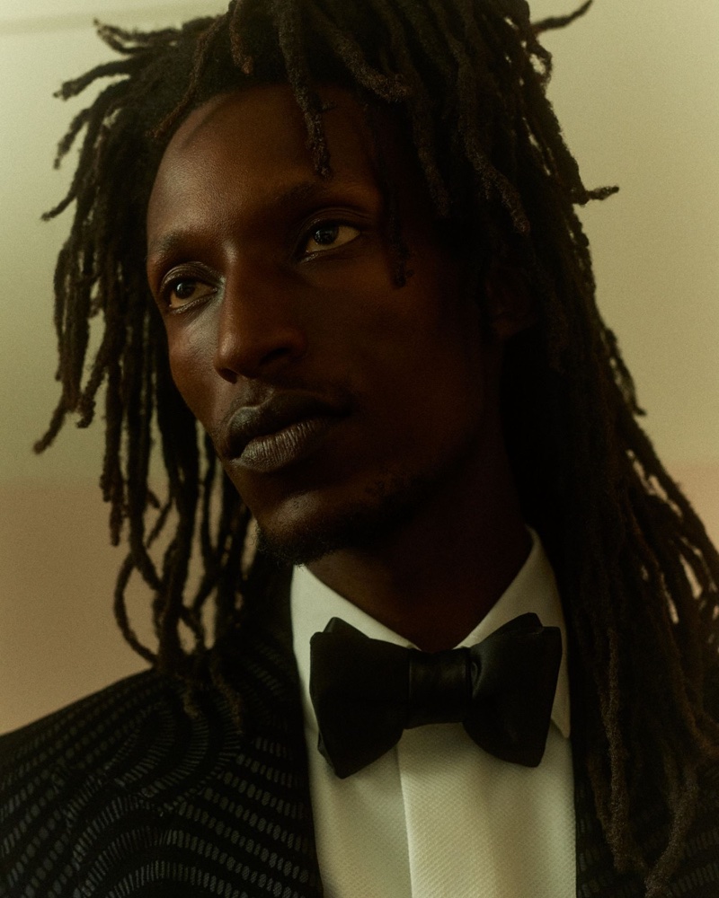 Eden Burundi wears a Tom Ford for Mr Porter tuxedo