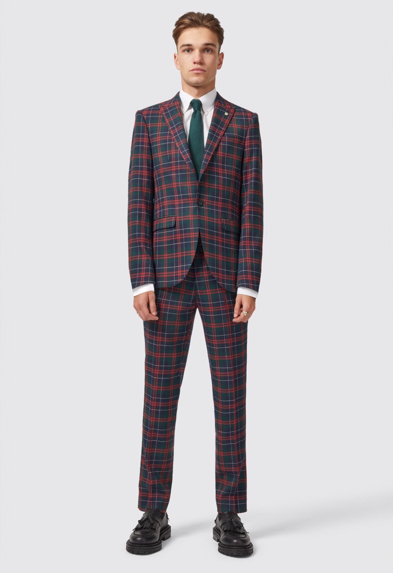 Twisted Tailor Woolf Slim-fit Green Tartan Suit