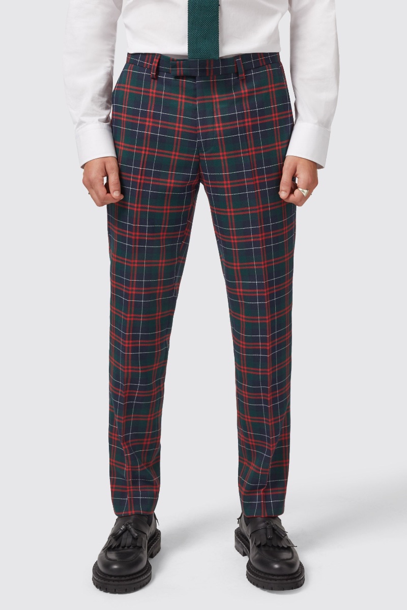 Twisted Tailor Woolf Slim-fit Green Tartan Trousers