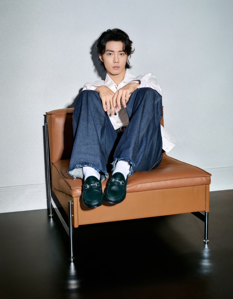 Gucci global brand ambassador Xiao Zhan fronts the Gucci Horsebit 1953 loafer campaign.