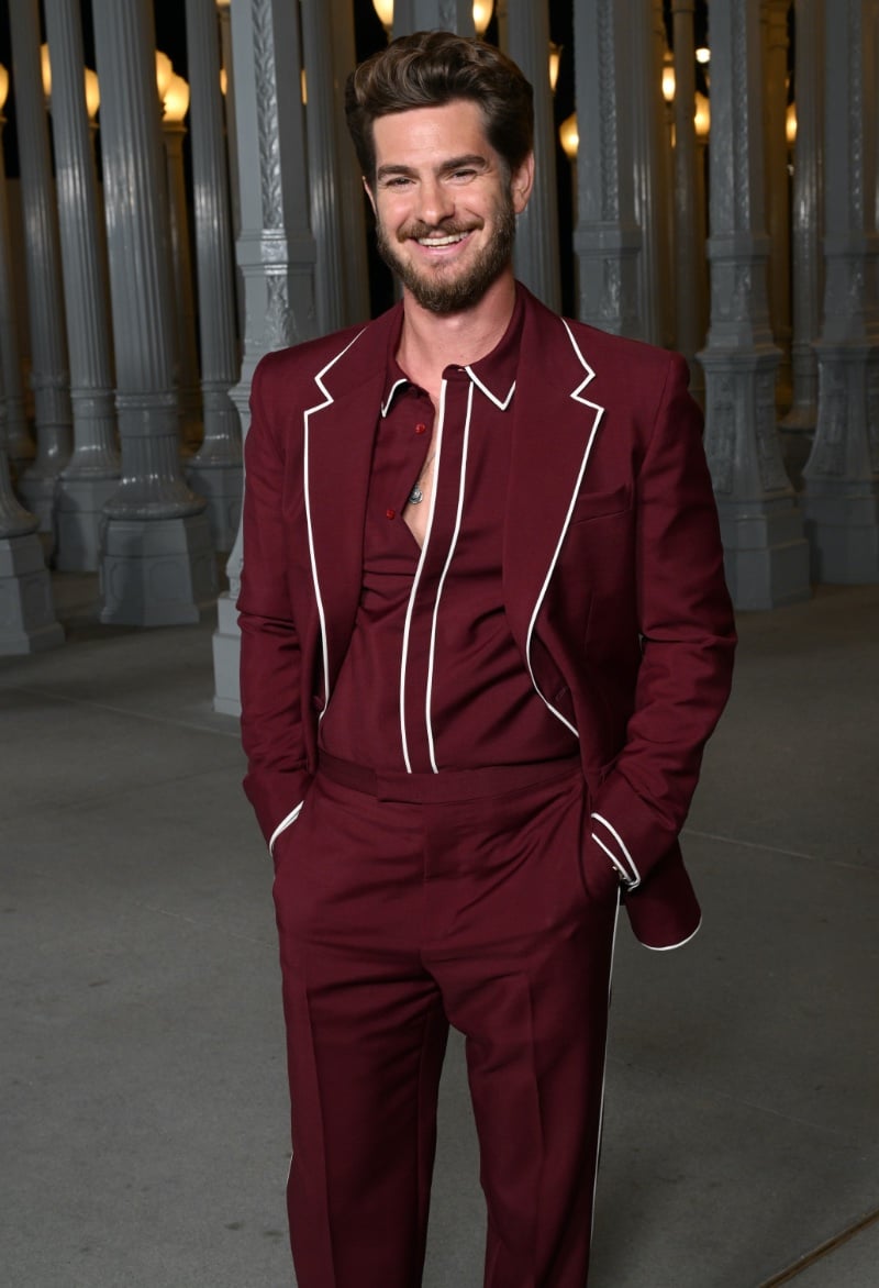 Andrew Garfield wears Gucci to the 2023 LACMA Art+Film Gala.