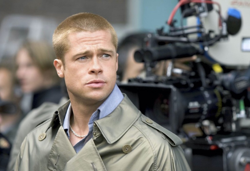 Brad Pitt's buzz cut shines golden blond as he films Ocean's Twelve.