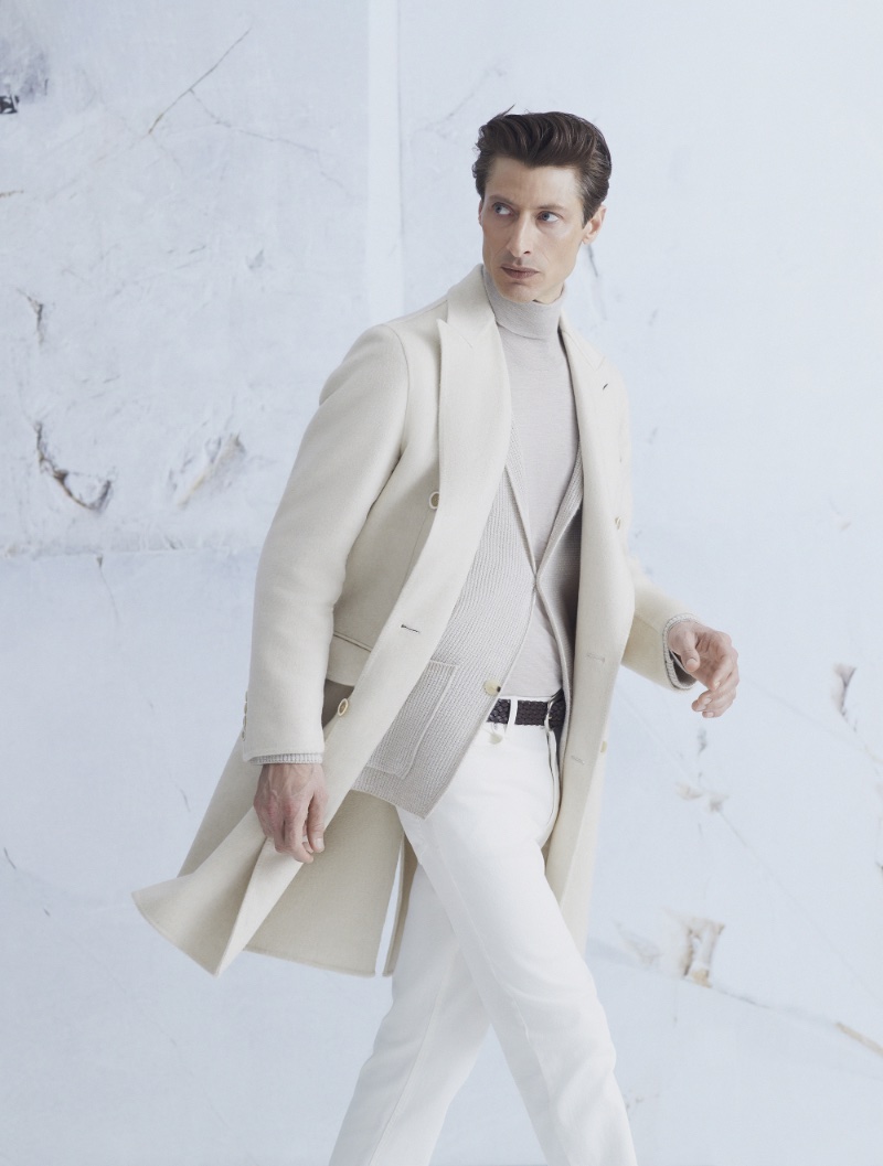 A sleek vision, Jonas Mason wears a monochromatic outfit from Brioni's Wintertime Capsule. » Brioni Unveils Chic Wintertime Capsule in Monochrome A sleek vision, Jonas Mason wears a monochromatic outfit from Brioni's Wintertime Capsule.