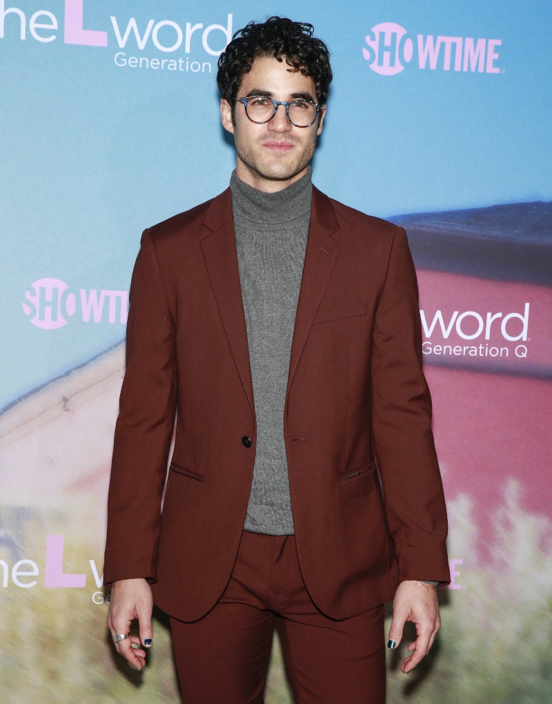 Darren Criss Grey Turtleneck Burgundy Suit 2019