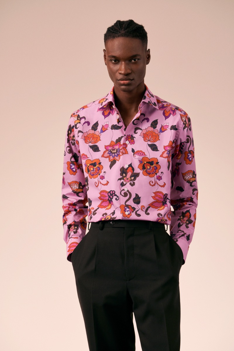 Channeling the spirit of the 60s with a modern flair, Eton's psychedelic floral print shirt is a tribute to The Beatles. 