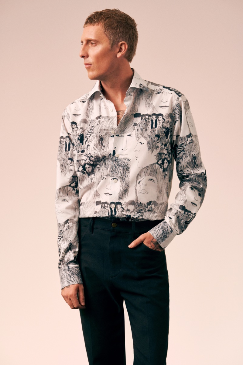 Subtle sophistication meets iconic imagery: a crisp Eton shirt adorned with the timeless faces of The Beatles.