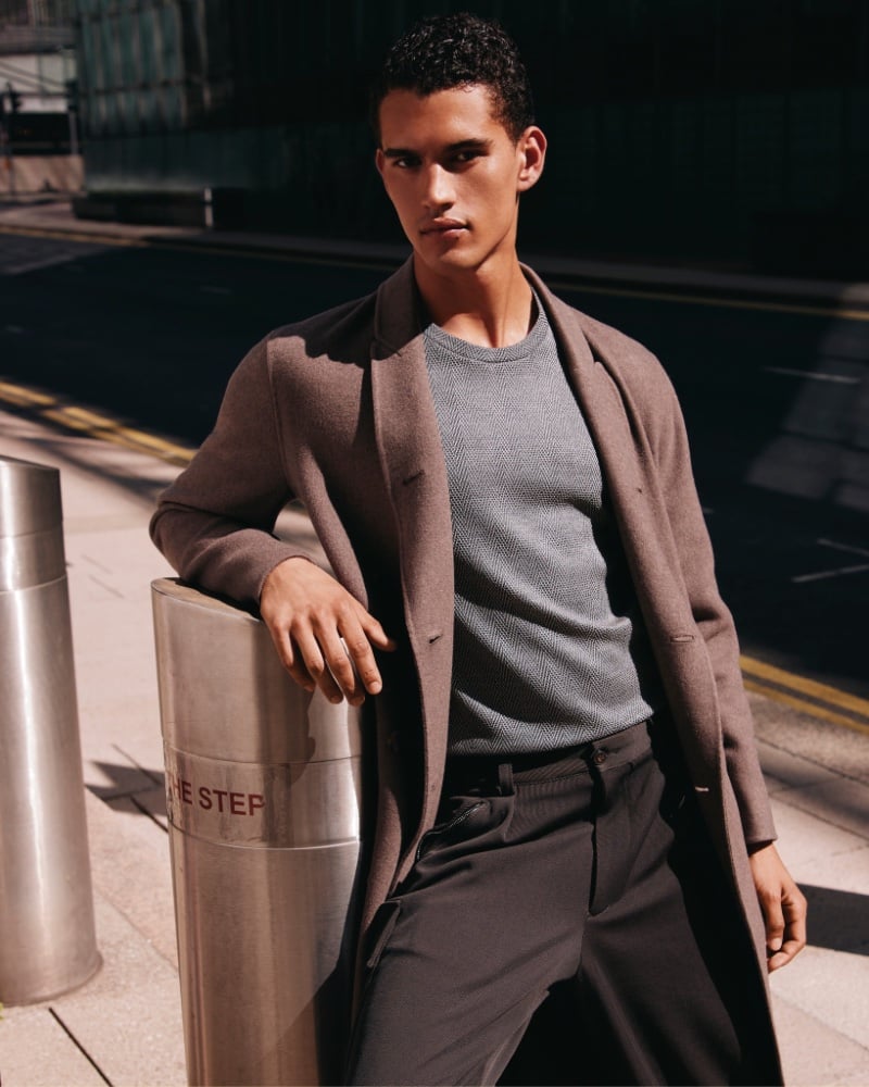 Casual meets luxury at Selfridges with Bodhi Heeck in a soft-toned Giorgio Armani ensemble.