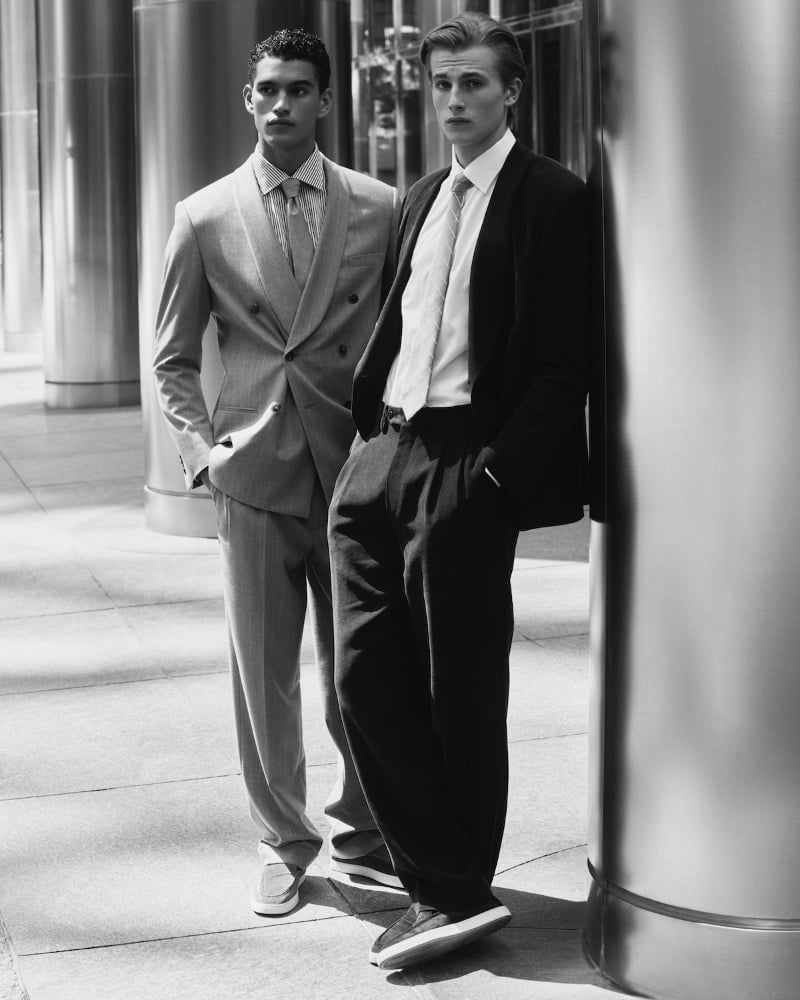 Bodhi Heeck and Oden Delargy embrace sleek lines and refined textures from the Giorgio Armani unisex collection, available at Selfridges. » Giorgio Armani's Unisex Collection Lands at Selfridges Bodhi Heeck and Oden Delargy embrace sleek lines and refined textures from the Giorgio Armani unisex collection, available at Selfridges.