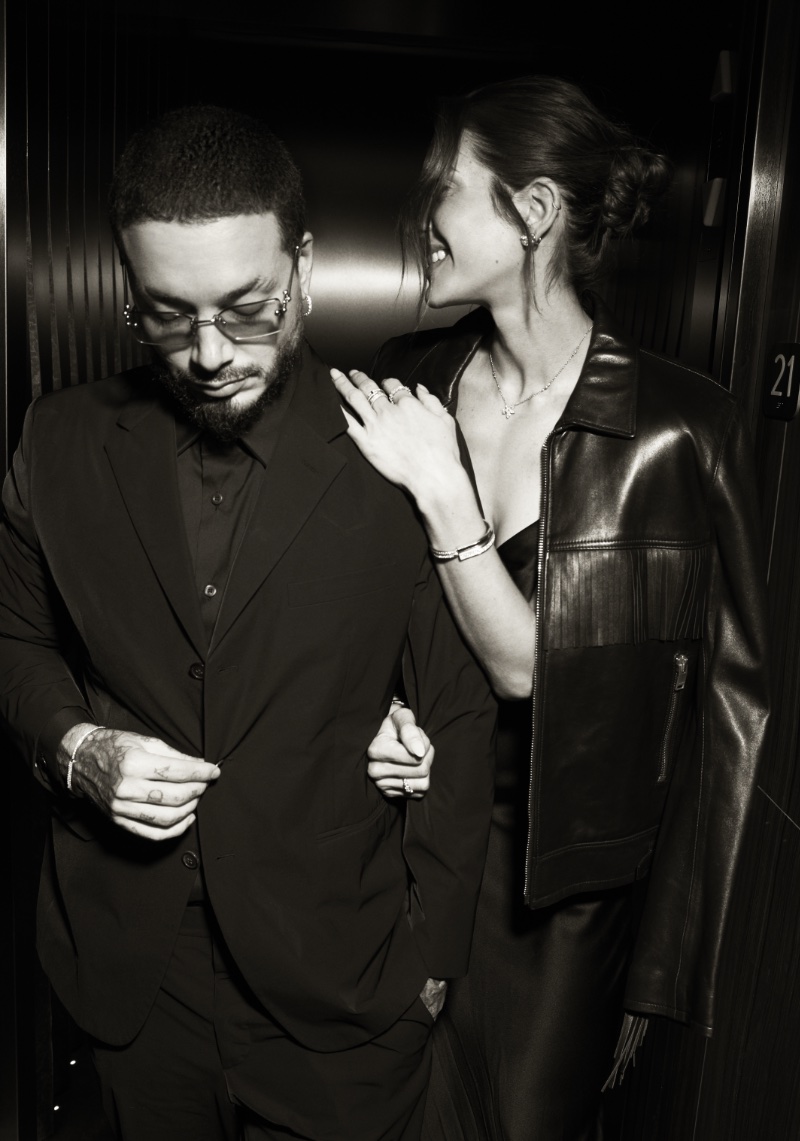 Appearing in a black-and-white image, J Balvin and Valentina Ferrer star in Tiffany & Co.'s Lock With Love campaign.