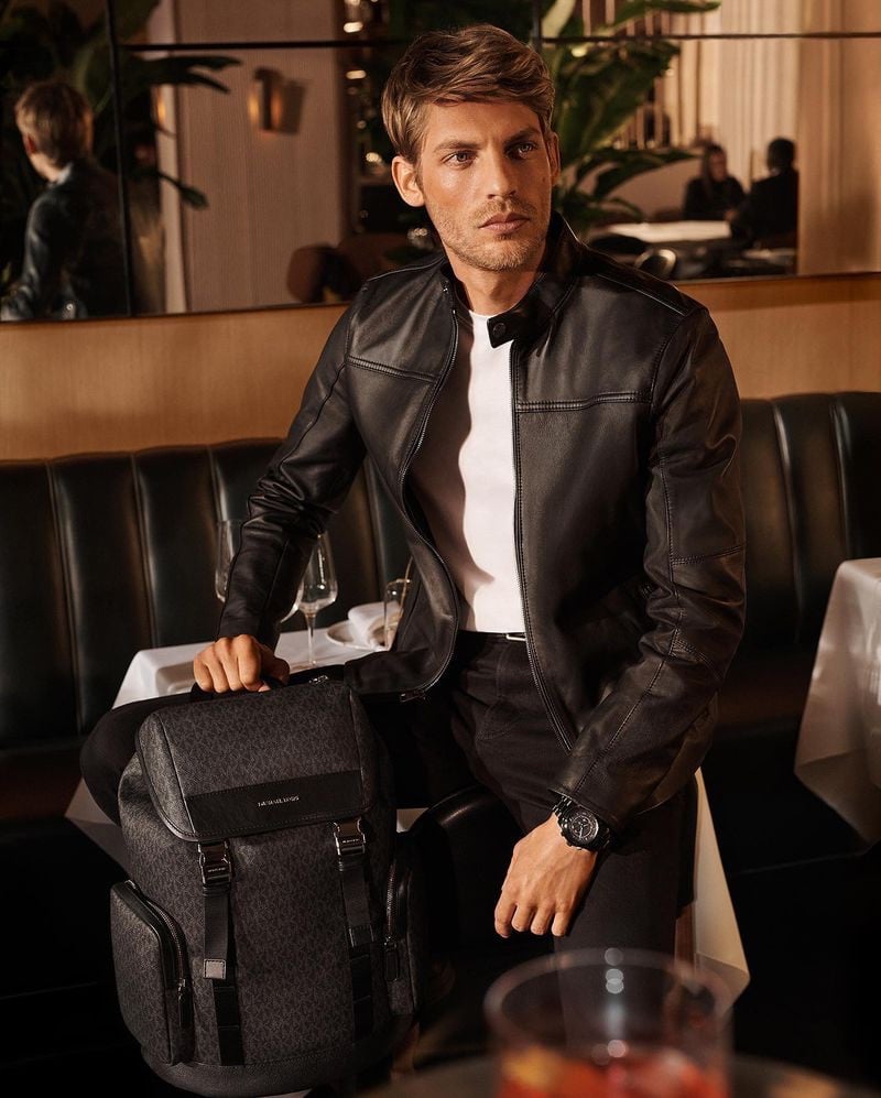 Baptiste Radufe Leather Racer Jacket Michael Kors Fall Winter 2023 Campaign