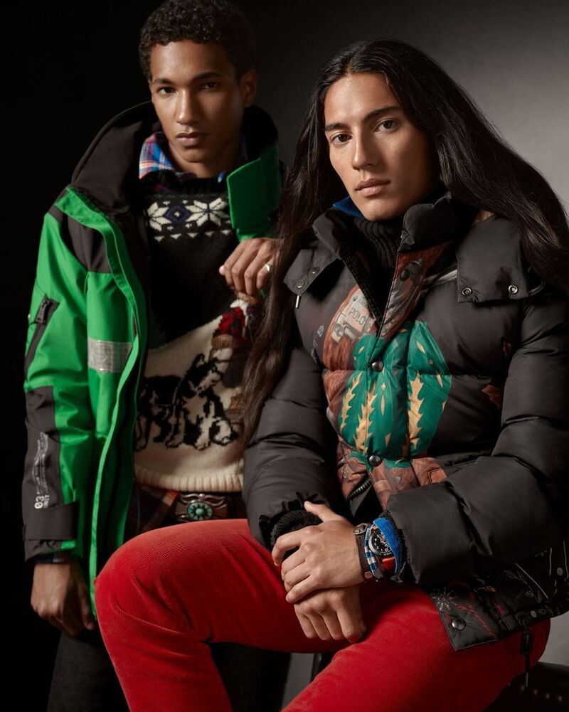 Models Joshua Seth and Cherokee Jack embrace winter in warm Polo Ralph Lauren styles.
