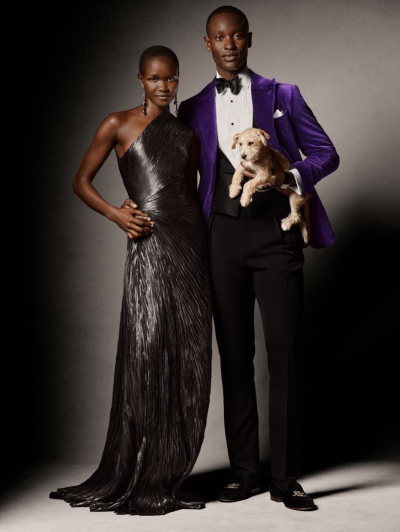 Charles Oduro is dashing in a purple velvet jacket from Ralph Lauren Purple Label.