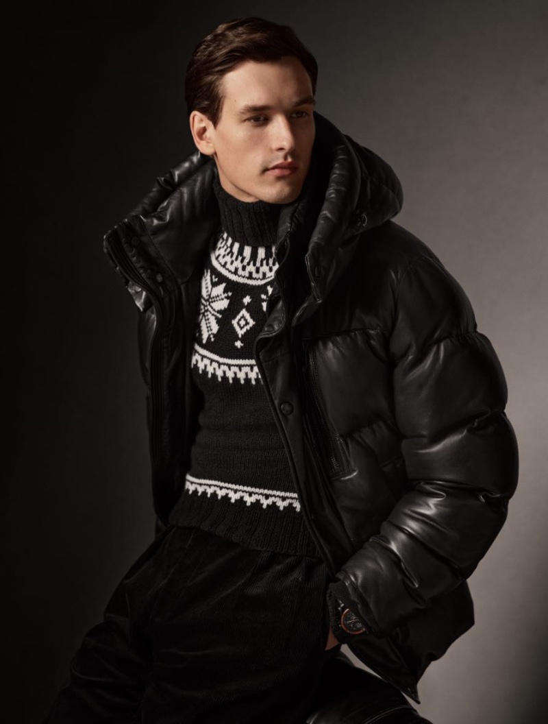 Jegor Venned wears a leather down hooded jacket from Ralph Lauren Purple Label. » Ralph Lauren Purple Label Unwraps a Festive 2023 Holiday Jegor Venned wears a leather down hooded jacket from Ralph Lauren Purple Label.