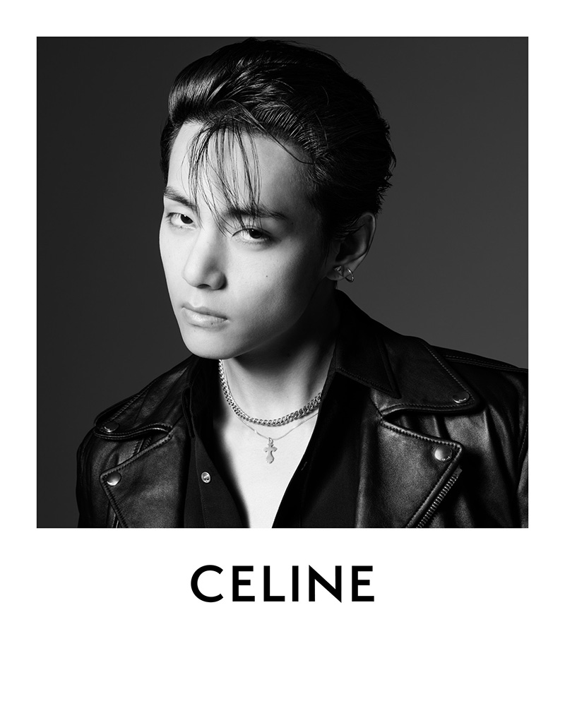 V from BTS exudes a brooding elegance in a black leather jacket for Celine's monochrome campaign.