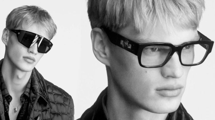 Versace highlights standout eyewear for its fall-winter 2023 campaign.