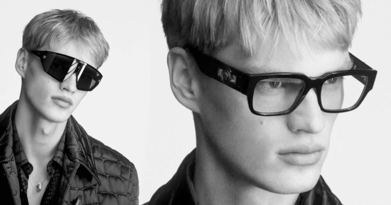 Versace highlights standout eyewear for its fall-winter 2023 campaign.