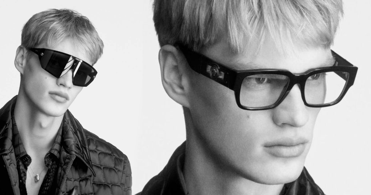 Versace highlights standout eyewear for its fall-winter 2023 campaign.