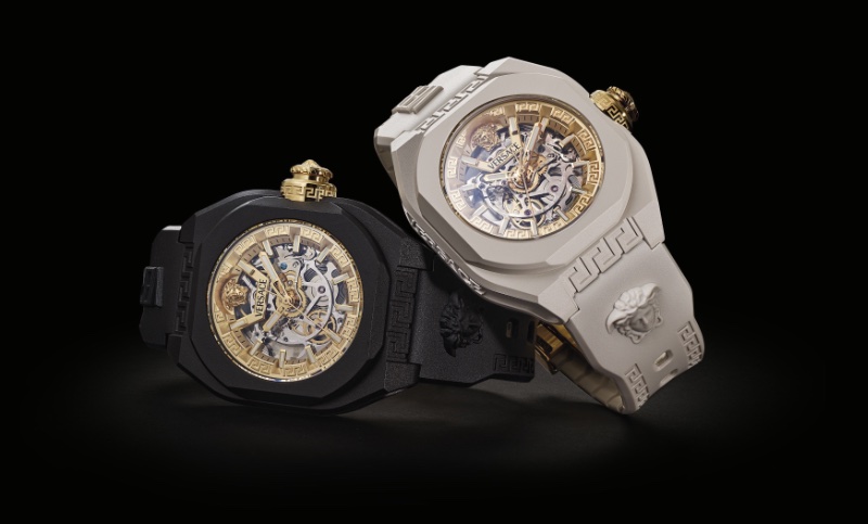 The V-Legend Skeleton watch by Versace in black and beige.