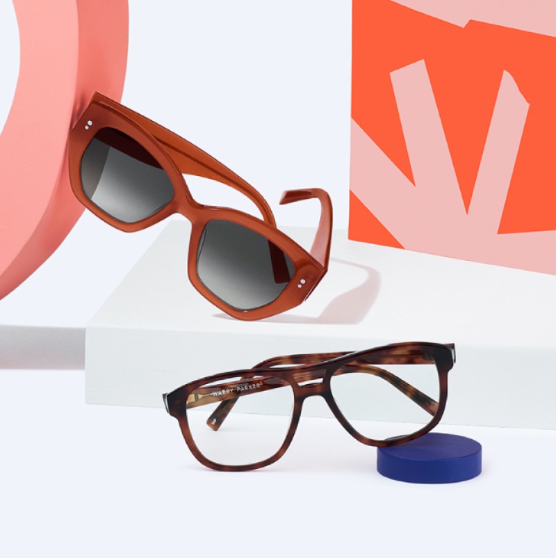 Warby Parker delivers statement style with its Masha in Daylily and Ortega in Peppercorn Tortoise.