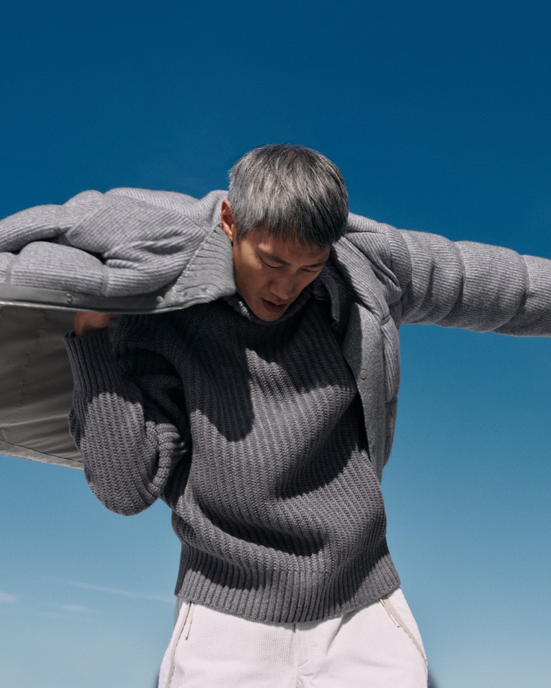 Model Philip Huang embraces shades of grey in a Zegna winter look. » Zegna Embraces Nature's Grandeur with Outdoor Collection Model Philip Huang embraces shades of grey in a Zegna winter look.