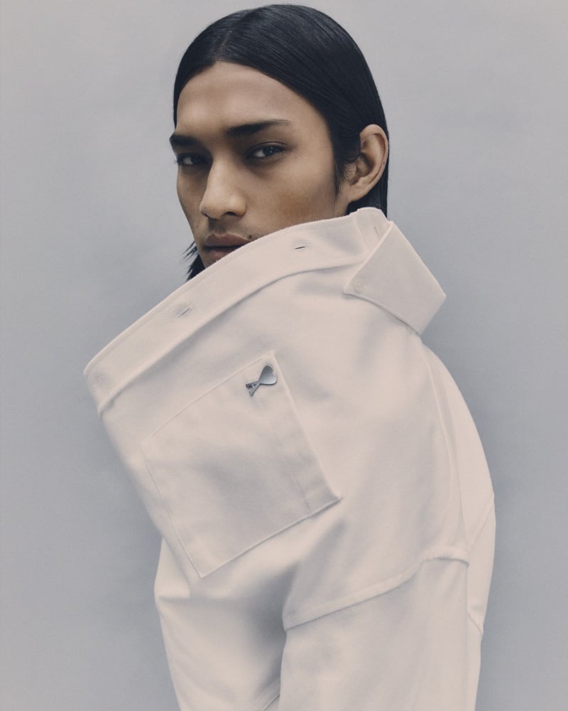 Ridzman Zidaine dons a structured white jacket from AMI.