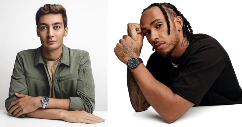 George Russell and Lewis Hamilton appear in IWC's new advertisement for its Pilot’s Watch Performance Chronograph 41 AMG.
