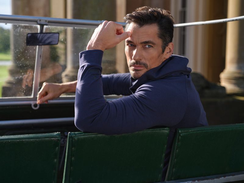 David Gandy models his new David Gandy Wellwear collaboration with Hackett.