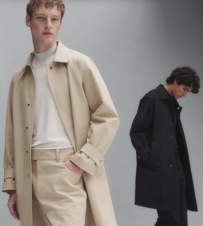 Models Roberto Sipos and Sergio Perdomo present a striking contrast in a muted palette from JACQUES.
